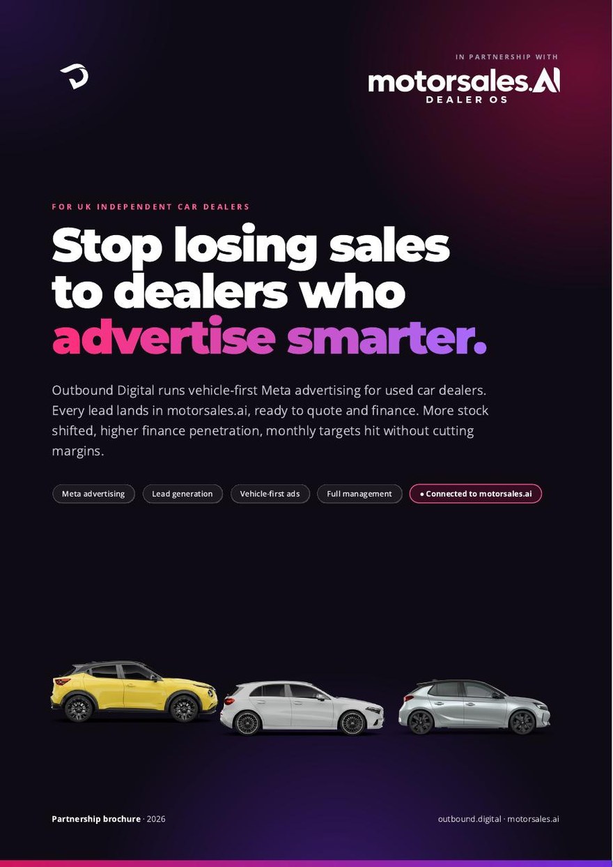 Cover of the Outbound Digital and Motorsales.ai partnership brochure: Stop losing sales to dealers who advertise smarter