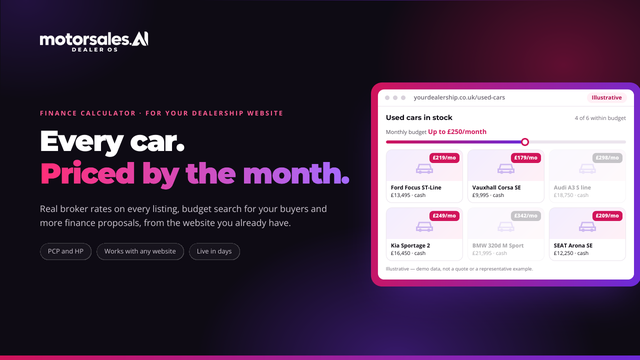 Cover of The Finance Calculator for Your Website brochure: every car, priced by the month