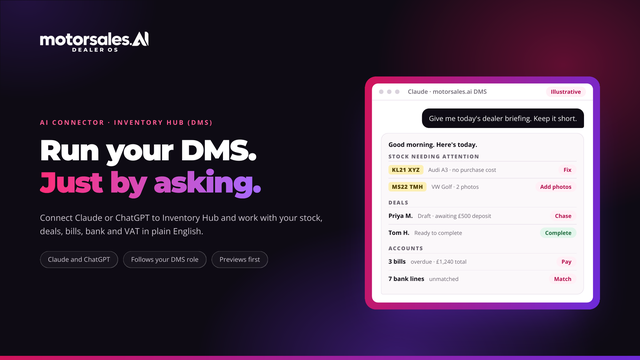 Cover of the AI Connector for Inventory Hub brochure: run your stock, deals and books from your AI assistant